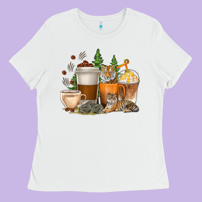 Ladies Tee coffee cups tiger with coffee beans