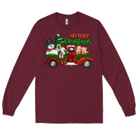 Burgundy merry christmas snowman and farm animals truck Long Sleeve Tee - Jasminsmagicworld