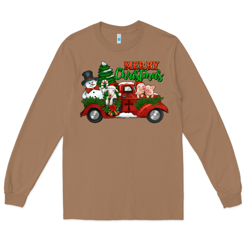 Merry Christmas Snowman And Farm Animals Truck Long Sleeve Tee by Jasminsmagicworld | Teevron