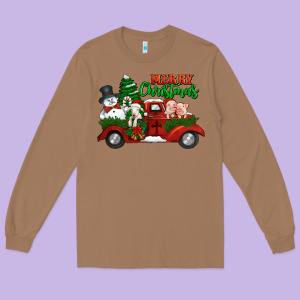 Merry Christmas Snowman And Farm Animals Truck Long Sleeve Tee Designed By Jasminsmagicworld