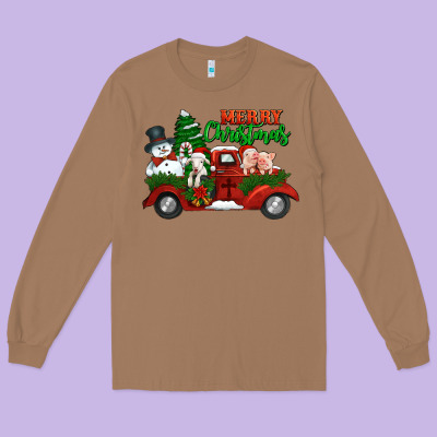Merry Christmas Snowman And Farm Animals Truck Long Sleeve Tee Designed By Jasminsmagicworld