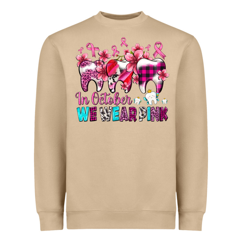In October We Wear Pink Cancer Ribbon With Teeth Heavyweight Sweatshirt by AdoDesignShop | Teevron