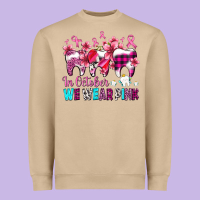 In October We Wear Pink Cancer Ribbon With Teeth Heavyweight Sweatshirt Designed By Adodesignshop