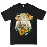 Black charolais cattle with sunflowers Premium Tee - RanaPortraitStore