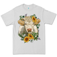 Dove Grey charolais cattle with sunflowers Premium Tee - RanaPortraitStore
