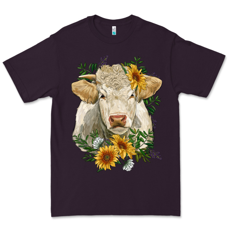 Charolais Cattle With Sunflowers Premium Tee by RanaPortraitStore | Teevron