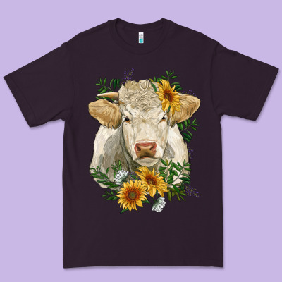 Charolais Cattle With Sunflowers Premium Tee Designed By Ranaportraitstore