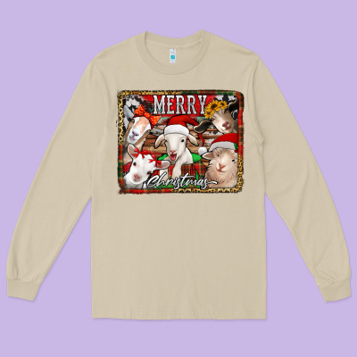 Merry Christmas Goats Long Sleeve Tee Designed By Jasminsmagicworld