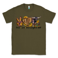 Army Green Peace Love Texas Longhorn Bull Classic Tee - LillyAllenDesigns