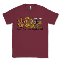 Burgundy Peace Love Texas Longhorn Bull Classic Tee - LillyAllenDesigns