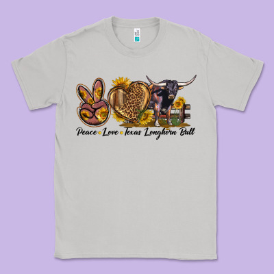 Peace Love Texas Longhorn Bull Classic Tee Designed By Lillyallendesigns