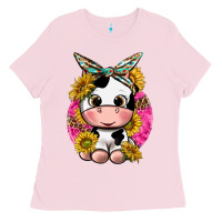 Bubblegum Pink cut cow with sunflower and leopard  pink Ladies Tee - texasbilliewilder