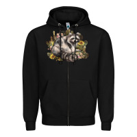 Black floral racoon western Zipper Hoodie - NancyCooperArtShop