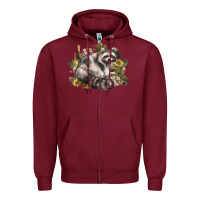 Burgundy floral racoon western Zipper Hoodie - NancyCooperArtShop