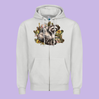 Floral Racoon Western Zipper Hoodie Designed By Nancycooperartshop