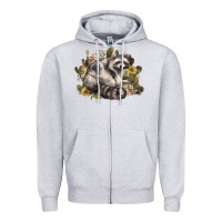 Heather Grey floral racoon western Zipper Hoodie - NancyCooperArtShop