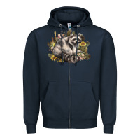 Navy floral racoon western Zipper Hoodie - NancyCooperArtShop