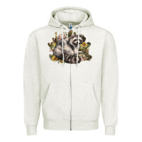 Oatmeal Heather floral racoon western Zipper Hoodie - NancyCooperArtShop