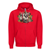 Red floral racoon western Zipper Hoodie - NancyCooperArtShop