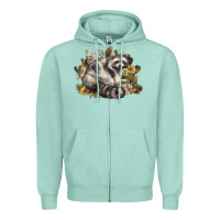 Seafoam floral racoon western Zipper Hoodie - NancyCooperArtShop