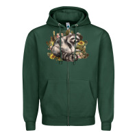 Sports Green floral racoon western Zipper Hoodie - NancyCooperArtShop