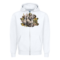 White floral racoon western Zipper Hoodie - NancyCooperArtShop