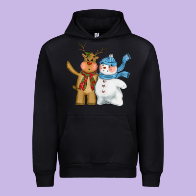 Christmas Reindeer Snowman Urban Hoodie Designed By Cowgirlartshop