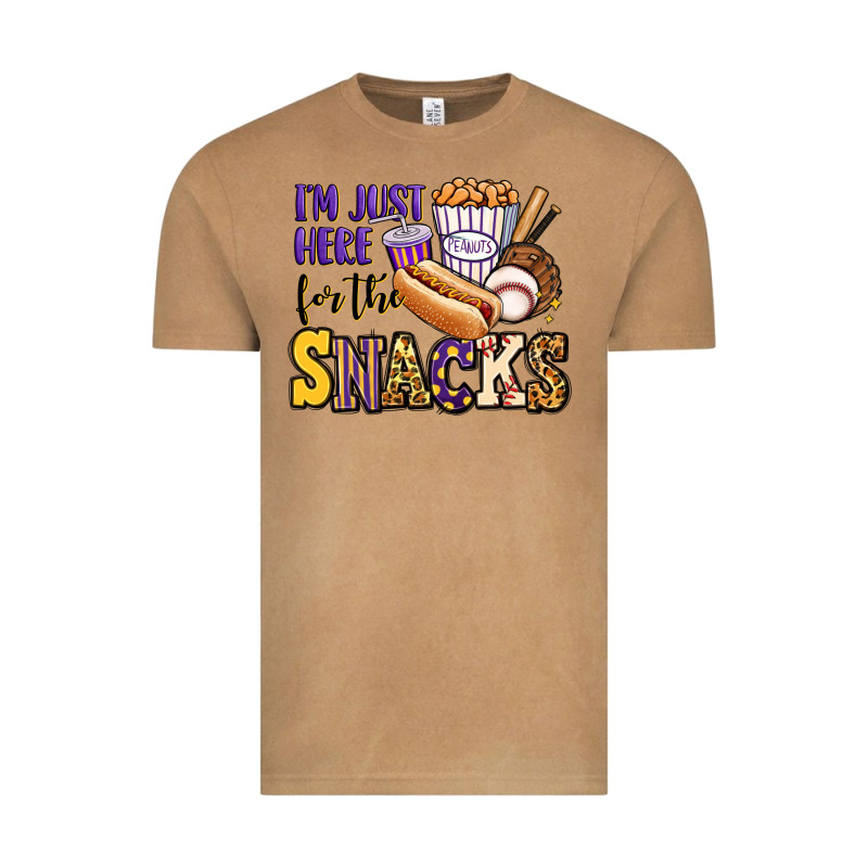 I'm Just Here For The Snacks Baseball Purple And G Vintage Tee by Jasminsmagicworld | Teevron