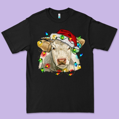 Charolais Cattle Cow With Christmas Lights And Hat Premium Tee Designed By Ranaportraitstore