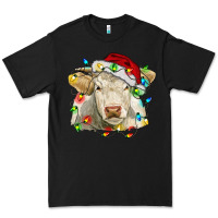 Black charolais cattle cow with christmas lights and hat Premium Tee - RanaPortraitStore