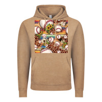 Vintage Coffee baseball leopard cowhide sunflower seamless pattern Vintage Hoodie - JahusDesignShop