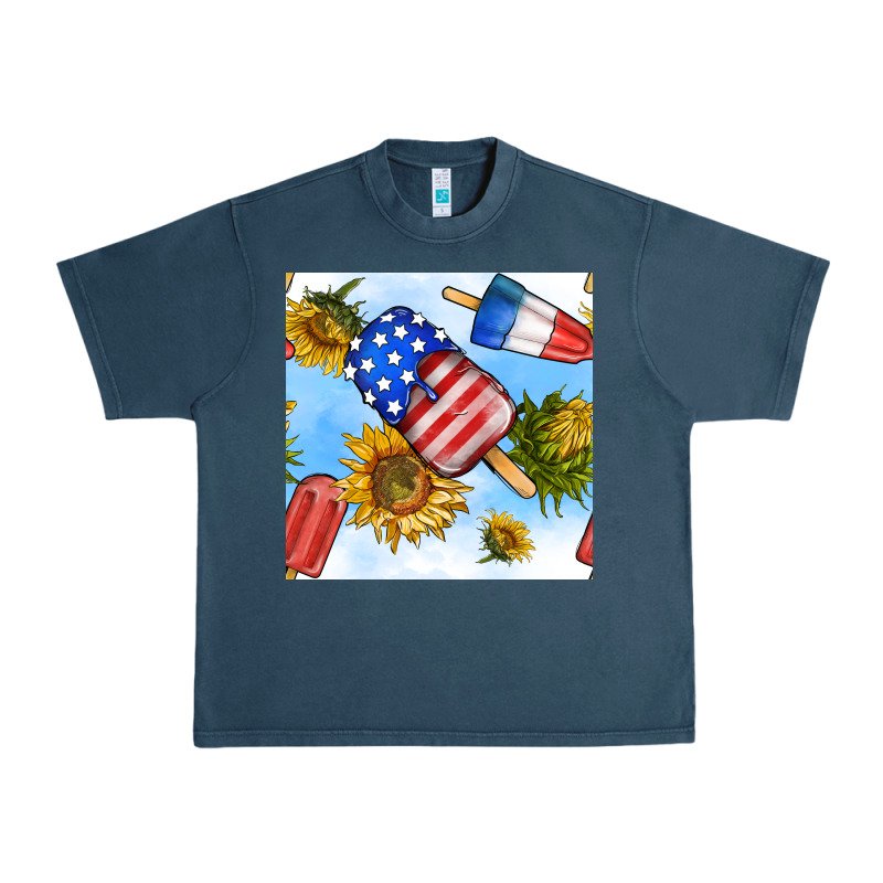 4th Of July Sunflowers Ice Cream Seamless Pattern Urban Heavy Tee by BundleAndBundleShop | Teevron
