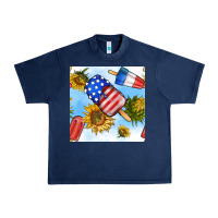 Navy 4th of july sunflowers ice cream seamless pattern Urban Heavy Tee - BundleAndBundleShop