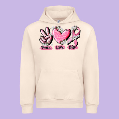 Peace Love Cure Breast Cancer Urban Hoodie Designed By Cowgirlartshop