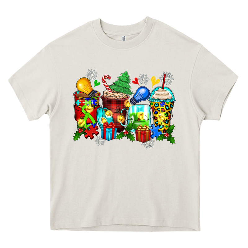 Autism Christmas Coffee Cups Heavy Core Tee by Zillion Design Studio | Teevron