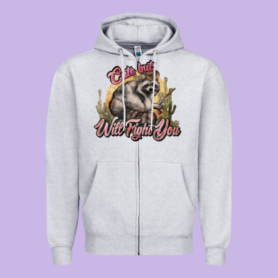 Cute But Will Fight You Racoon Western Zipper Hoodie Designed By Nancycooperartshop