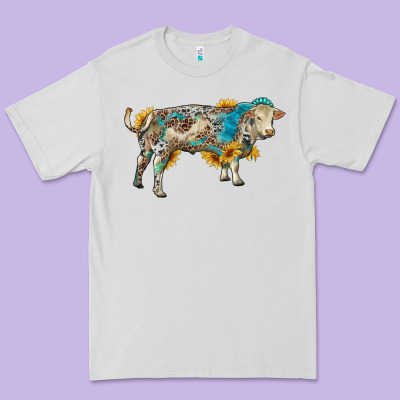 Charolais Bull With Sunflowers And Gemstone Western Patterns Premium Tee Designed By Ranaportraitstore