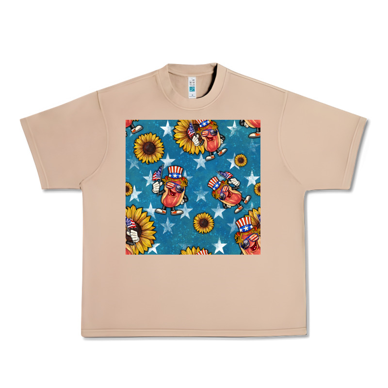 4th Of July Sunflowers Hotdog Seamless Pattern Urban Heavy Tee by BundleAndBundleShop | Teevron
