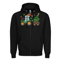 Black christmas tractor Zipper Hoodie - MaliasSmallBusiness