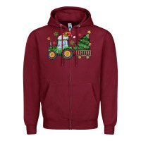 Burgundy christmas tractor Zipper Hoodie - MaliasSmallBusiness
