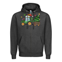 Charcoal Heather christmas tractor Zipper Hoodie - MaliasSmallBusiness