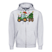 Heather Grey christmas tractor Zipper Hoodie - MaliasSmallBusiness