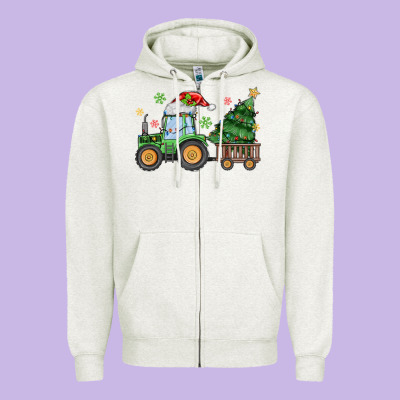 Christmas Tractor Zipper Hoodie Designed By Maliassmallbusiness