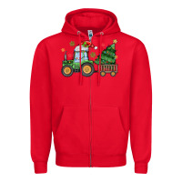 Red christmas tractor Zipper Hoodie - MaliasSmallBusiness