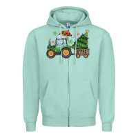 Seafoam christmas tractor Zipper Hoodie - MaliasSmallBusiness
