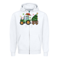 White christmas tractor Zipper Hoodie - MaliasSmallBusiness