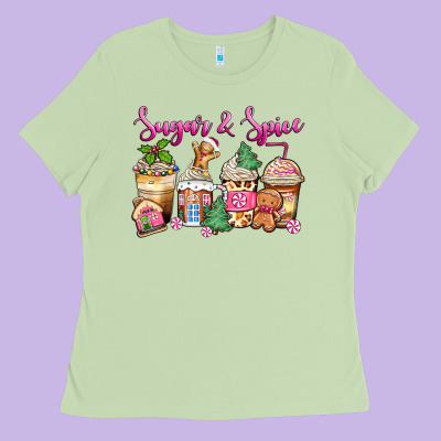 Sugar And Spice Pink Gingerbread Coffee Cups Ladies Tee Designed By Zillion Design Studio