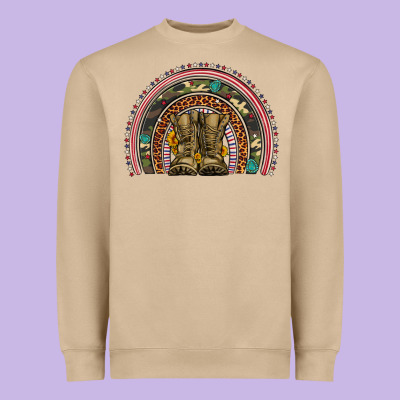 Soldier Boots Camouflage Leopard Gemstone Rainbow Heavyweight Sweatshirt Designed By Artiststas