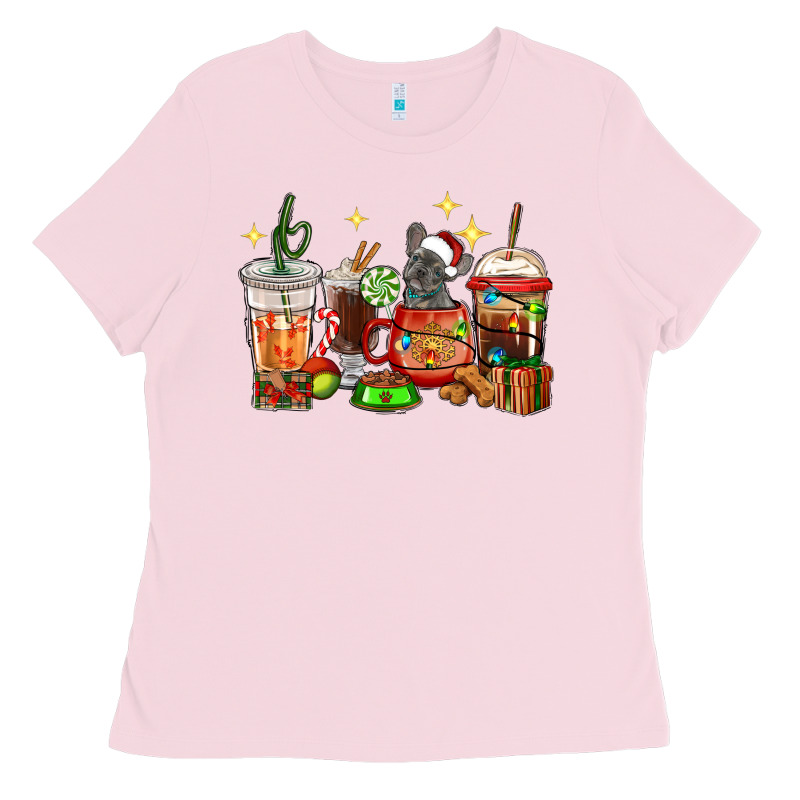 Christmas Coffee Cups With French Bulldog Ladies Tee by RanaPortraitStore | Teevron