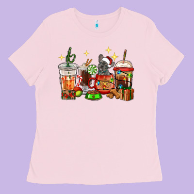 Ladies Tee Christmas coffee cups with French Bulldog
